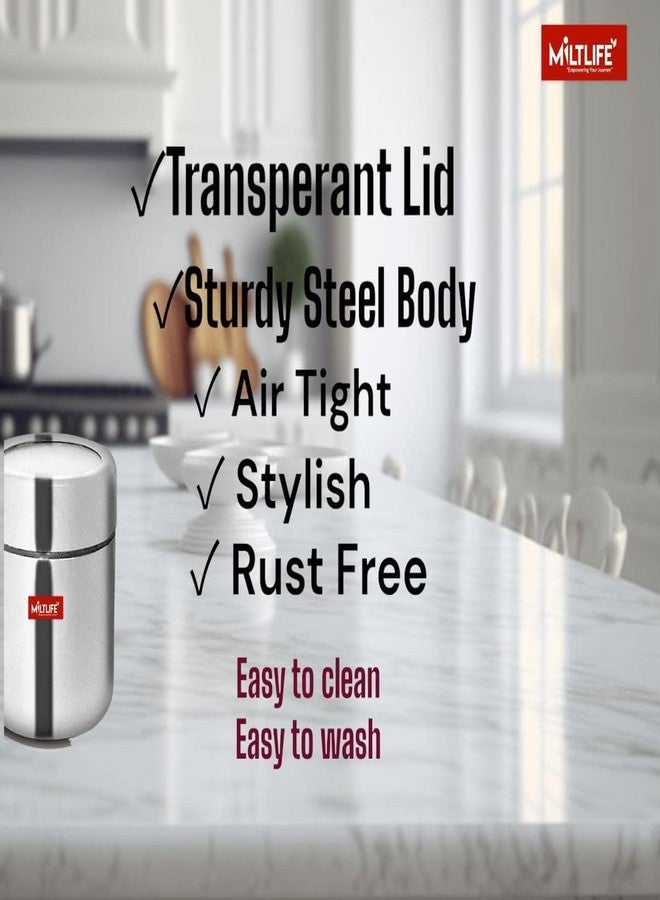 MILTLIFE® 6 in 1 Stainless Steel Masala Box with Stand | Spice Container For Kitchen | Steel Masala Container set | 6 Masala Dani & 6 Stainless Steel Spoon | Silver, 175ml Each - Image 4
